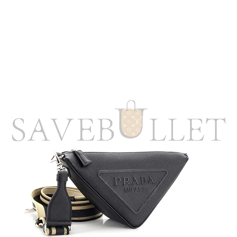 PRADA TRIANGLE LOGO ZIP CROSSBODY BAG SAFFIANO LEATHER 2VH155 (28*18*11cm)